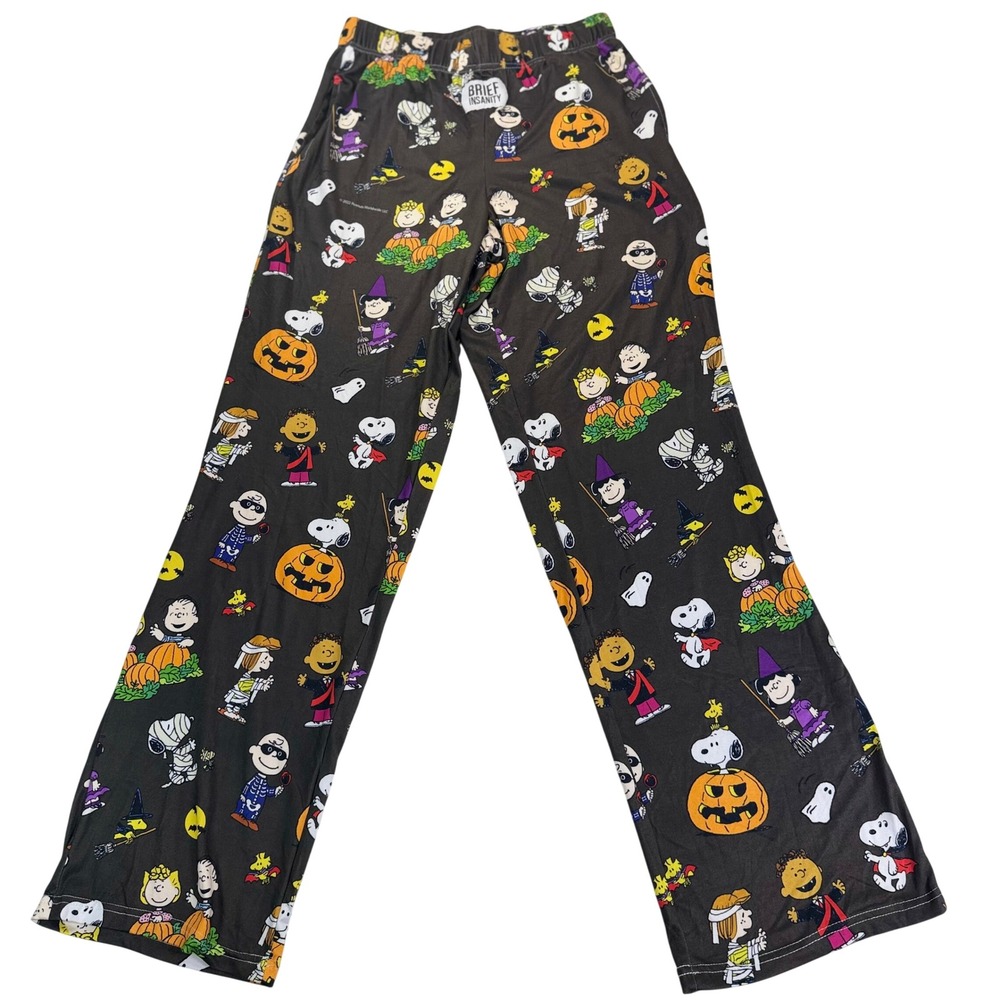 Brief Insanity Peanuts Halloween Pajama Pants S Snoopy Charlie Brown Dark Grey